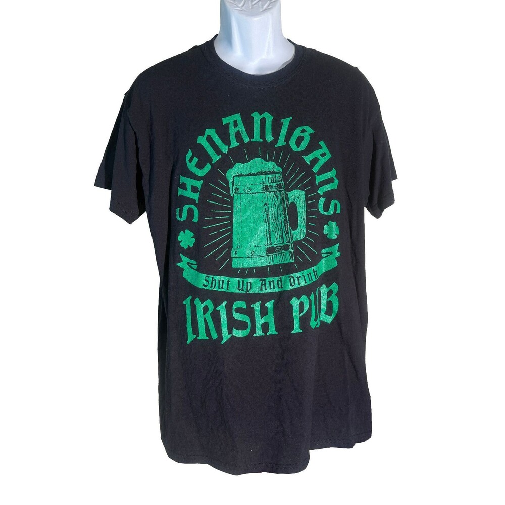 SHENANIGANS IRISH PUB "SHUT UP AND DRINK" Short Sleeve T-Shirt Black‎ Large